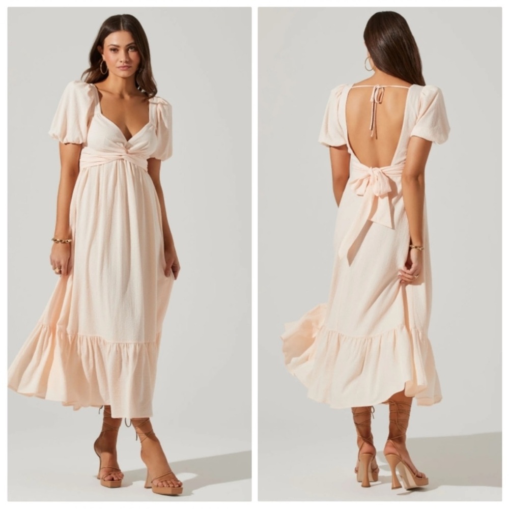 Astr Open-Back Midi Dress in Blush